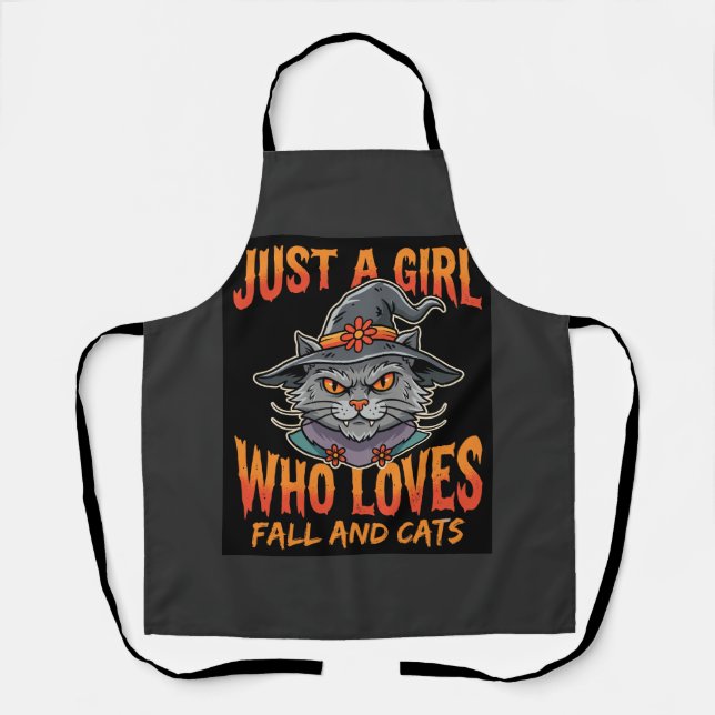 Halloween Katzenmädchen Hexenhut Herbst Design Schürze (Vorderseite)