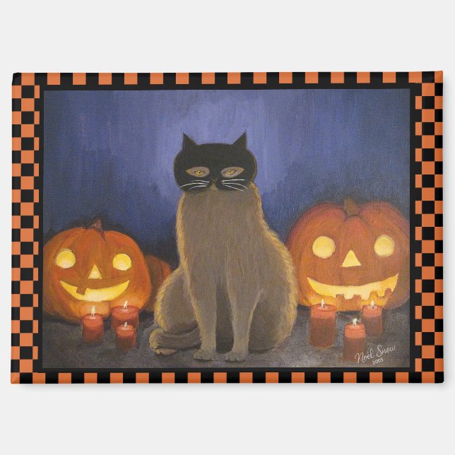 Halloween-Katzenmaske & Kürbis Magnet (Vorderseite)