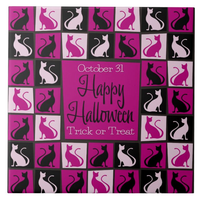 Halloween-Katzenmosaik Fliese (Vorderseite)