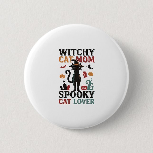 Halloween Katzenmutter Vintage Hexen Katzenliebhab Button (Vorderseite)