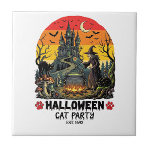Halloween-Katzenparty Hexenkessel Schwarze Katzen Fliese