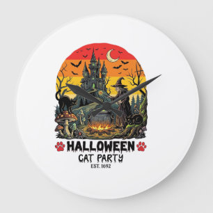 Halloween-Katzenparty Hexenkessel Schwarze Katzen Große Wanduhr