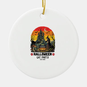 Halloween-Katzenparty Hexenkessel Schwarze Katzen Keramik Ornament