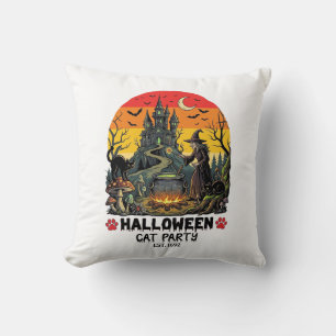 Halloween-Katzenparty Hexenkessel Schwarze Katzen Kissen