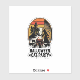 Halloween-Katzenparty Vintage-Hexen-Katzen-Design_ Aufkleber