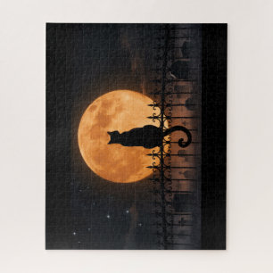 Halloween-Katzenpuzzle Spukvolle Vollmond-Silhou Puzzle