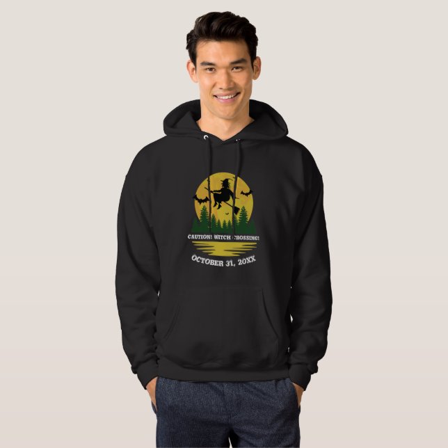 Halloween Kaution Hexe überquert flying Broomstick Hoodie (Vorne ganz)