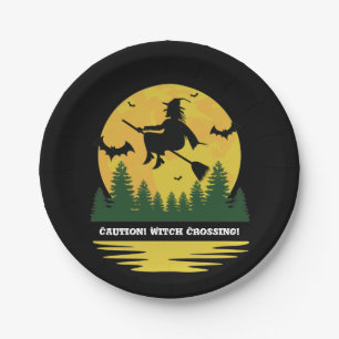 Halloween Kaution Hexe überquert flying Broomstick Pappteller