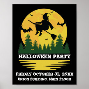 Halloween Kaution Hexe überquert flying Broomstick Poster