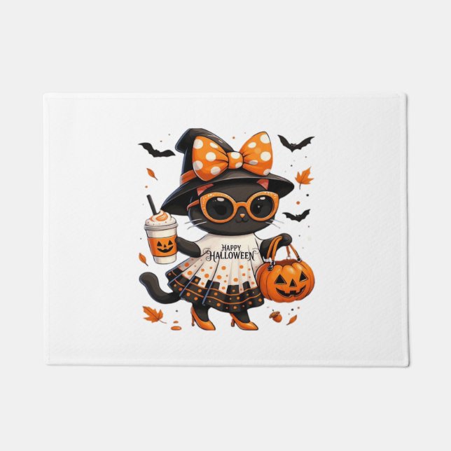 Halloween Kawaii Cat - Hexenkatze mit Pumpkin und Fußmatte (Vorderseite)