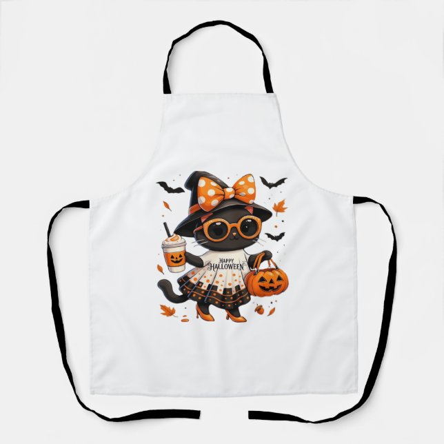 Halloween Kawaii Cat - Hexenkatze mit Pumpkin und Schürze (Vorderseite)