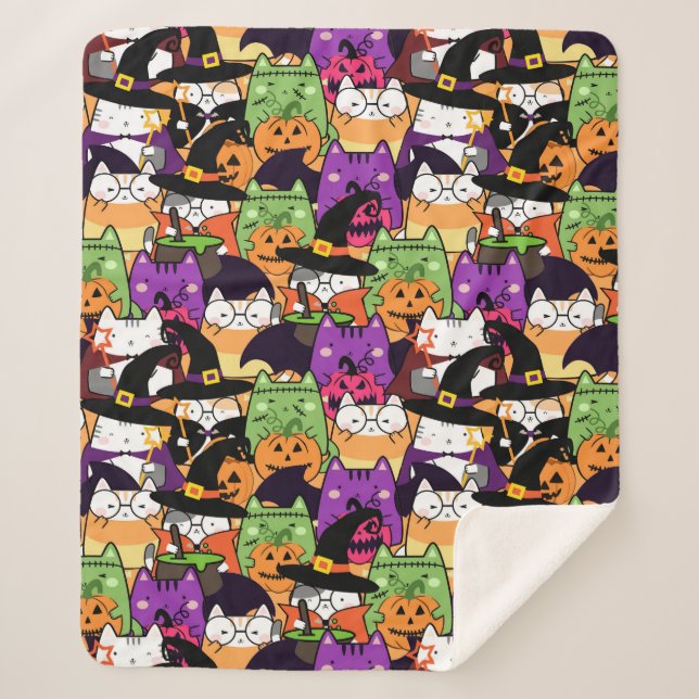 Halloween Kawaii Cat Pattern Sherpadecke (Vorderseite)
