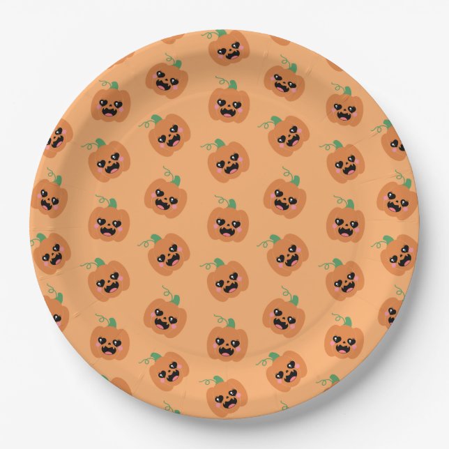 Halloween Kawaii-Kürbismuster Pappteller (Vorderseite)