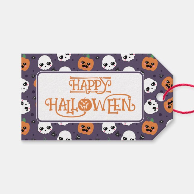 Halloween Kawaii Muster Geschenkanhänger (Vorderseite (Horizontal))