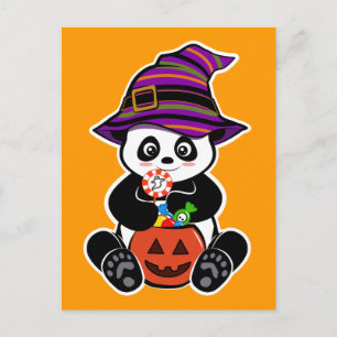 Halloween kawaii Panda mit Bonbons Postkarte