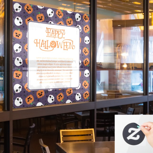 Halloween Kawaii Pattern Fensteraufkleber (Restaurantfenster)