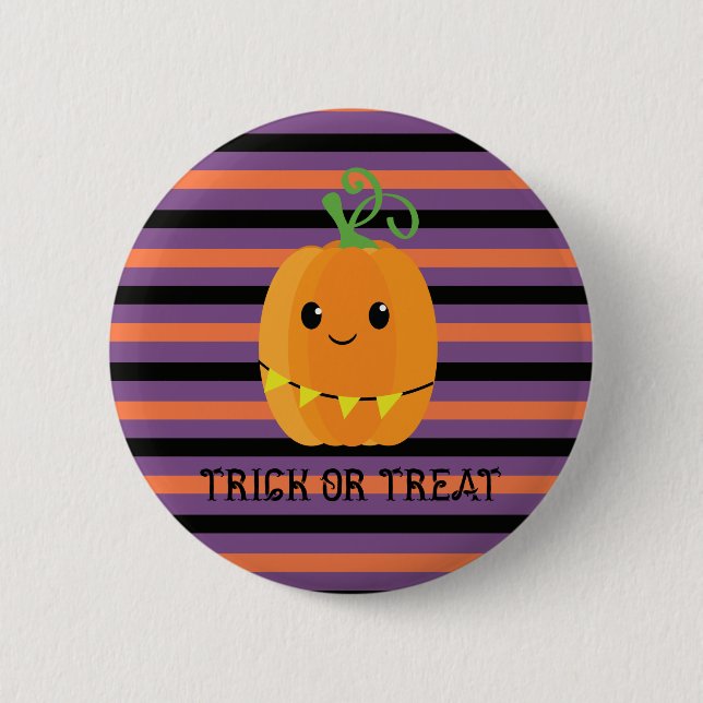 Halloween Kawaii Pumpkin Striped Button (Vorderseite)