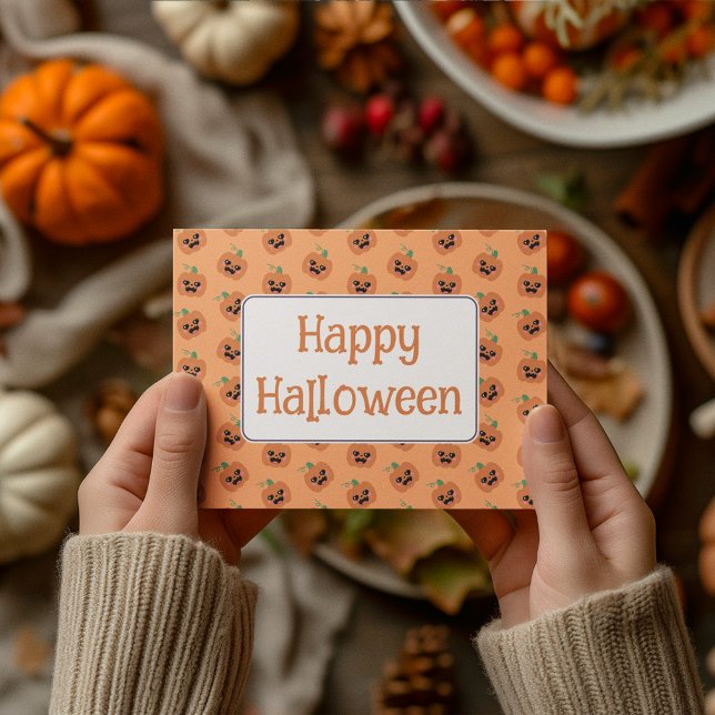 Halloween Kawaii Pumpkins Pattern Feiertagspostkarte (Von Creator hochgeladen)