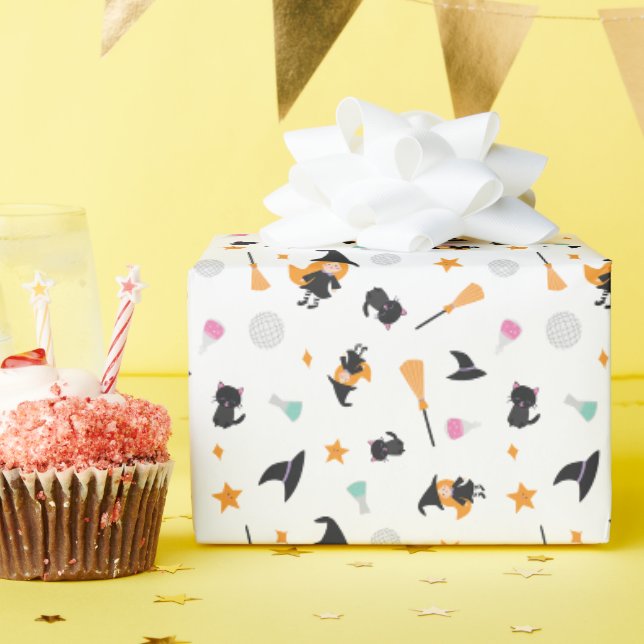 Halloween Kawaii Retro Hexe Disco-Kugel Geschenkpapier (Geburtstagsparty)