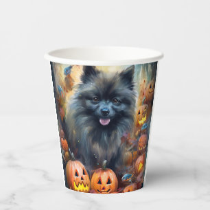 Halloween Keeshond mit Kürbissen Gruselig Pappbecher