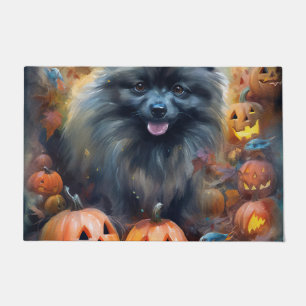 Halloween Keeshond mit Pumpkins Beängstigend Fußmatte