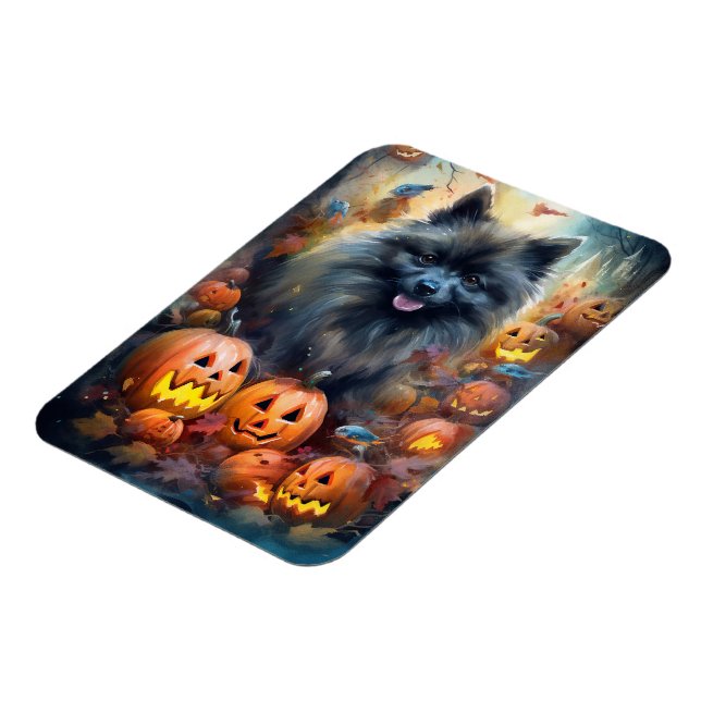 Halloween Keeshond mit Pumpkins Beängstigend Magnet (Linke Seite)