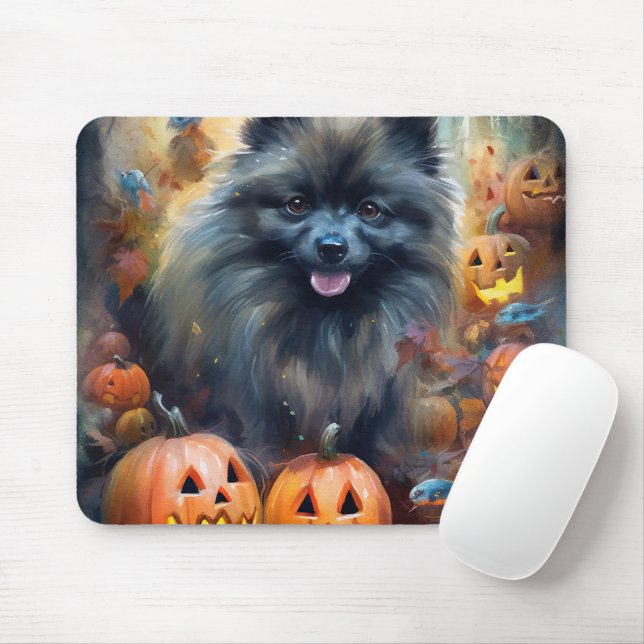 Halloween Keeshond mit Pumpkins Beängstigend Mousepad (Mit Mouse)