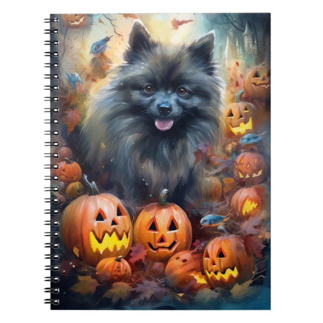 Halloween Keeshond mit Pumpkins Beängstigend Notizblock (Vorderseite)