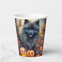 Halloween Keeshond mit Pumpkins Beängstigend