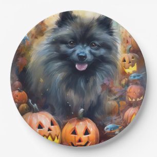Halloween Keeshond mit Pumpkins Beängstigend Pappteller
