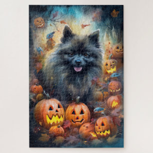 Halloween Keeshond mit Pumpkins Beängstigend Puzzle