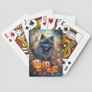 Halloween Keeshond mit Pumpkins Beängstigend Spielkarten