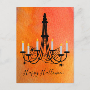 Halloween-Kerzen und Spinnen Postkarte