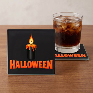 Halloween-Kerzenflamme Glasuntersetzer