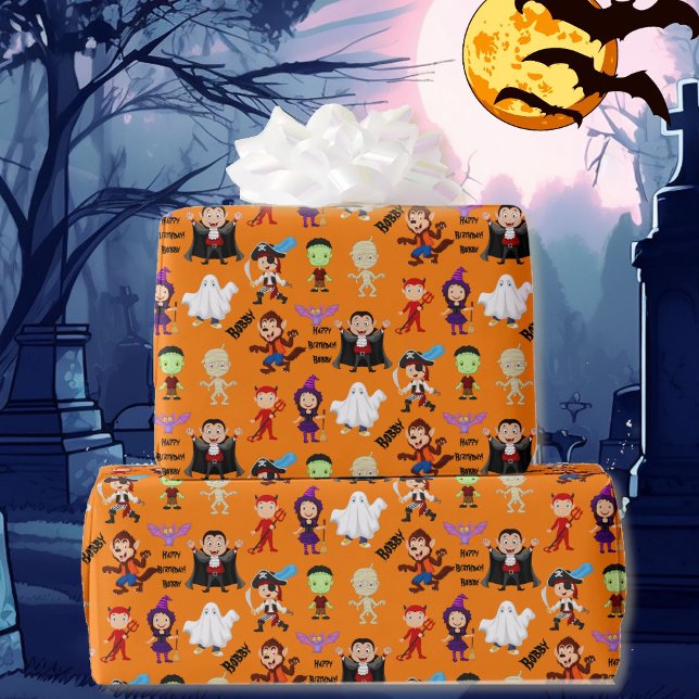 Halloween Kids benennen Kind's Geburtstag personal Geschenkpapier (Von Creator hochgeladen)