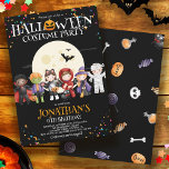 Halloween Kids Costume Geburtstagsparty Einladung<br><div class="desc">Halloween Kids Costume Geburtstagsparty Design. Rufen Sie alle kleinen Monster, Hexen und Ghouls! Es ist an der Zeit, die Magie von Halloween für eine niedliche, lustige Feier zu beschwören, die mit extravaganten Kleidungsstücken gefüllt ist. Unsere moderne und spoktakuläre Einladung ist der perfekte Ton für eine Halloween Geburtstagsparty, die jeden verzaubert...</div>