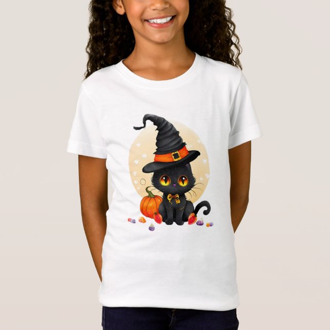 Halloween Kids Cute Black Cat T-Shirt (Vorderseite)