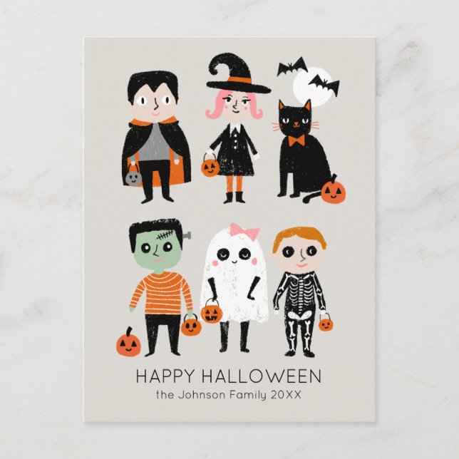 Halloween Kids Illustration Individuelle Name Postkarte (Vorderseite)
