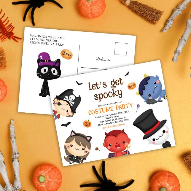 Halloween Kids Kostüm Party Niedlich Spooky Einladungspostkarte (Halloween Kids Costume Party Cute Spooky Invitation Postcard)