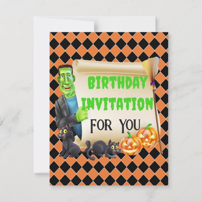 Halloween Kids Name Frankenstein Geburtstag Custom Einladung (Vorderseite)
