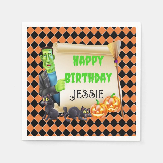 Halloween Kids Name Frankenstein Geburtstag Custom Serviette (Vorderseite)