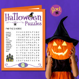 Halloween Kids Puzzles Activity Card Karte