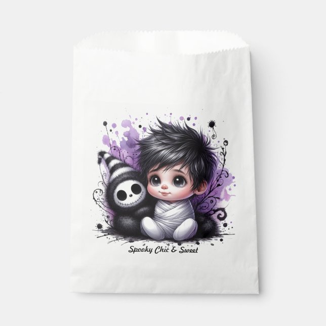 Halloween-Kinderdusche - Lila Gotisches Baby Geschenktütchen (Vorderseite)