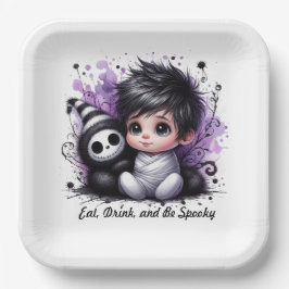 Halloween-Kinderdusche - Lila Gotisches Baby Pappteller