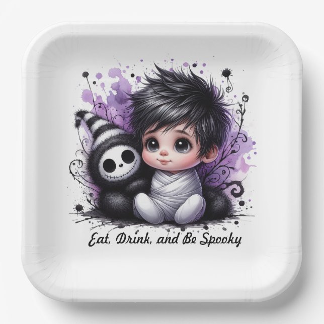 Halloween-Kinderdusche - Lila Gotisches Baby Pappteller (Vorderseite)