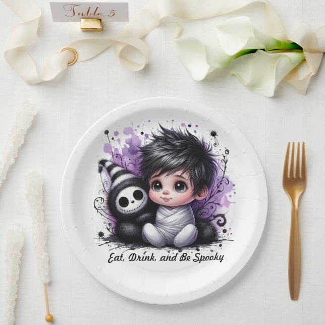 Halloween-Kinderdusche - Lila Gotisches Baby Pappteller (Hochzeit)
