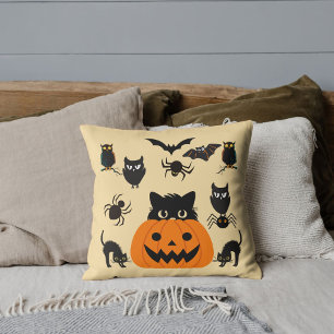 Halloween-Kissen Schwarze Katze Gruselig Süß Beige Kissen