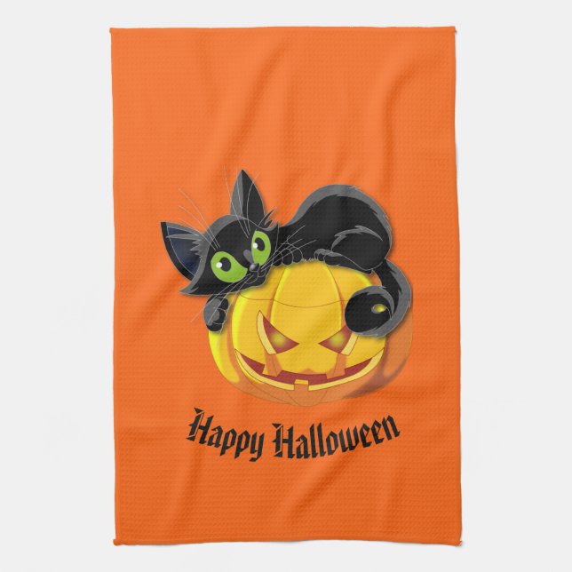 Halloween Kitchen Towel Black Cat Geschirrtuch (Vertikal)