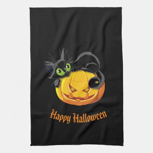 Halloween Kitchen Towel Black Cat Geschirrtuch (Vertikal)