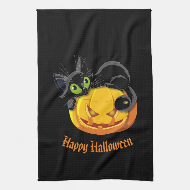 Halloween Kitchen Towel Black Cat Handtuch (Vertikal)